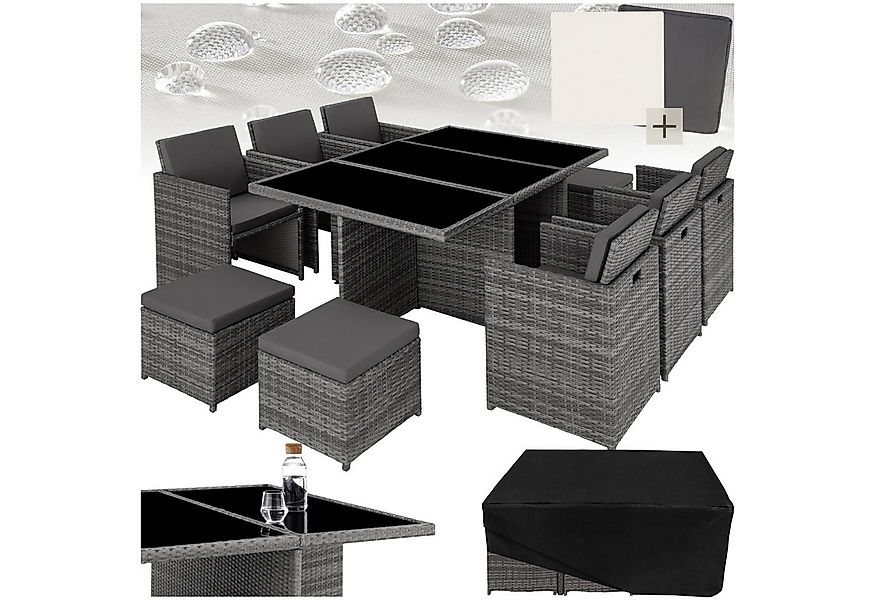 tectake Sitzgruppe Aluminium Rattan Sitzgruppe, (Set., 12-tlg), Umklappbare günstig online kaufen