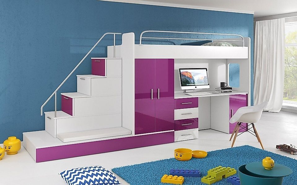 Luxusbetten24 Hochbett Kinderhochbett Adventure mit Schreibtisch, günstig online kaufen
