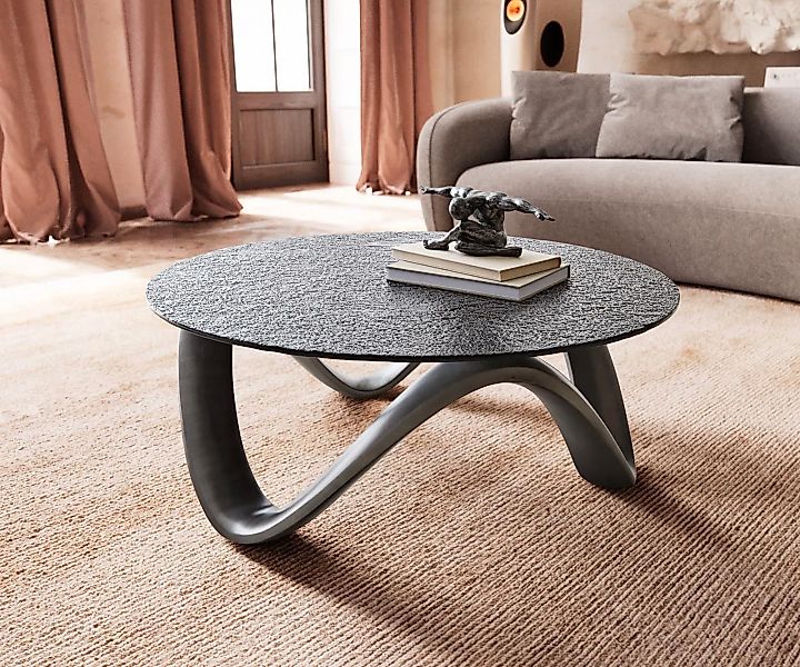 Couchtisch Tanju 90x90 cm Metallic Silber mit Reliefglas Grau günstig online kaufen