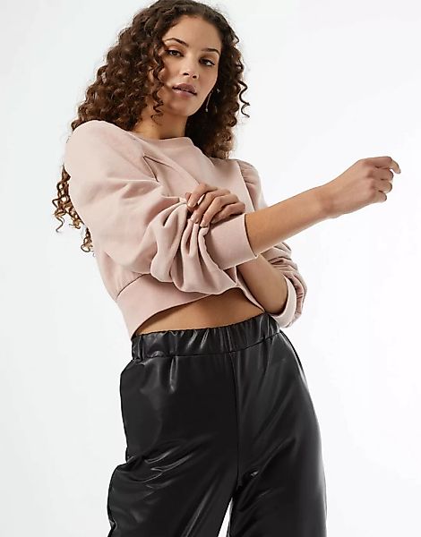 Miss Selfridge– Kurzes Sweatshirt in Rosa mit Puffärmeln günstig online kaufen