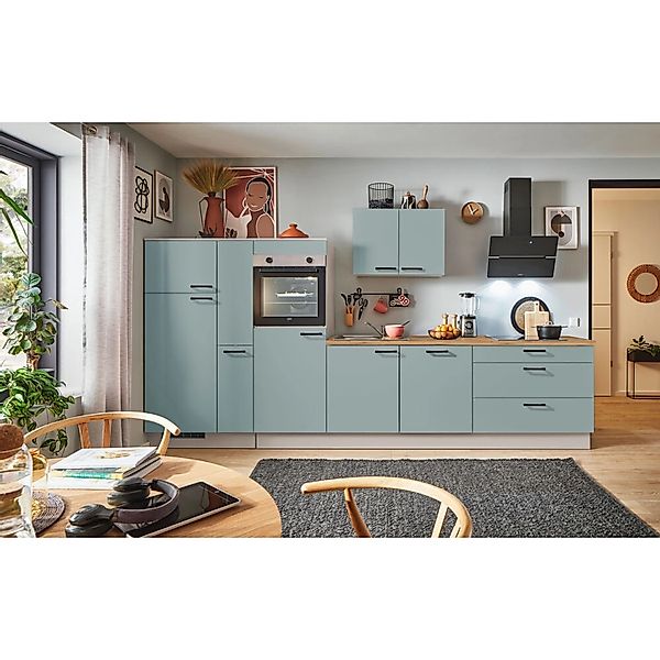 pino Küchenzeile 350 cm Fjordgrün Anschlag,inks 1 Geräte-, 1 Apothekerschra günstig online kaufen