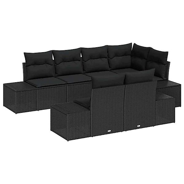 vidaXL Garten-Sofa-Set mit Kissen 7-Tlg Schwarz Poly Rattan 3347103 günstig online kaufen
