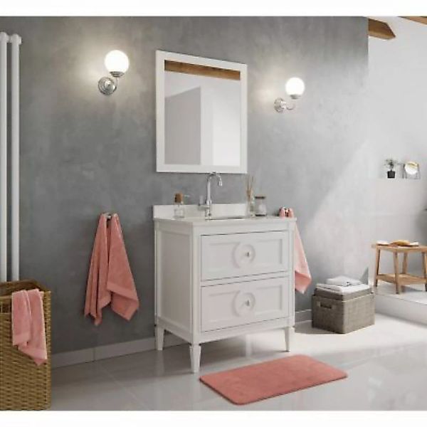 Lomadox Badmöbel Set Spiegel und Waschtisch BLANES-02 Massivholz in weiß la günstig online kaufen