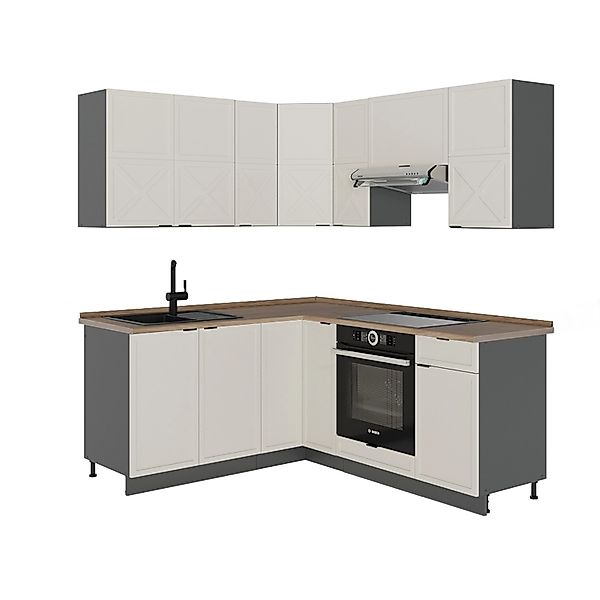Vicco Fame-Line Eckküche GrauBeige/Anthrazit 160 x 190 cm AP Eiche ohne E-G günstig online kaufen