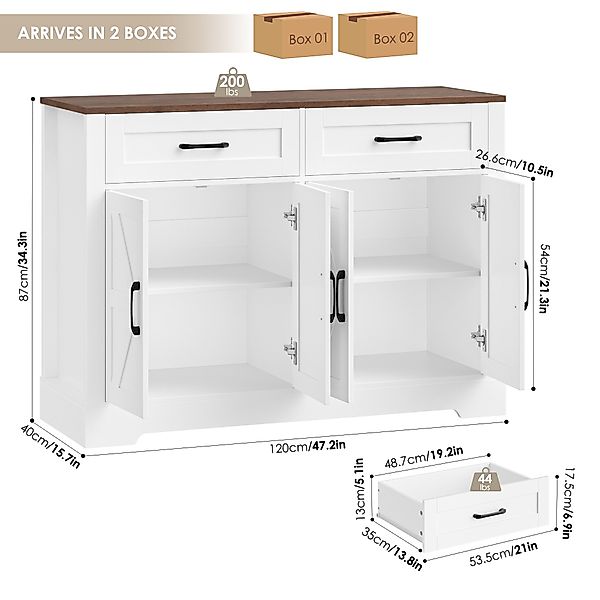 HOMECHO Buffet 120cm Küchenschrank mit 2 günstig online kaufen