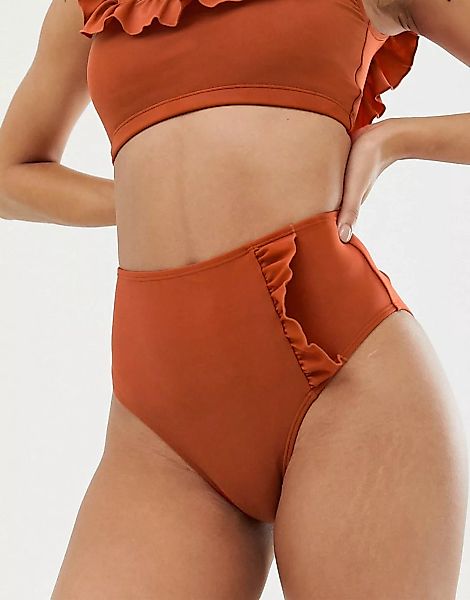 Warehouse – Rostrote Bikinihose mit Rüschen-Orange günstig online kaufen
