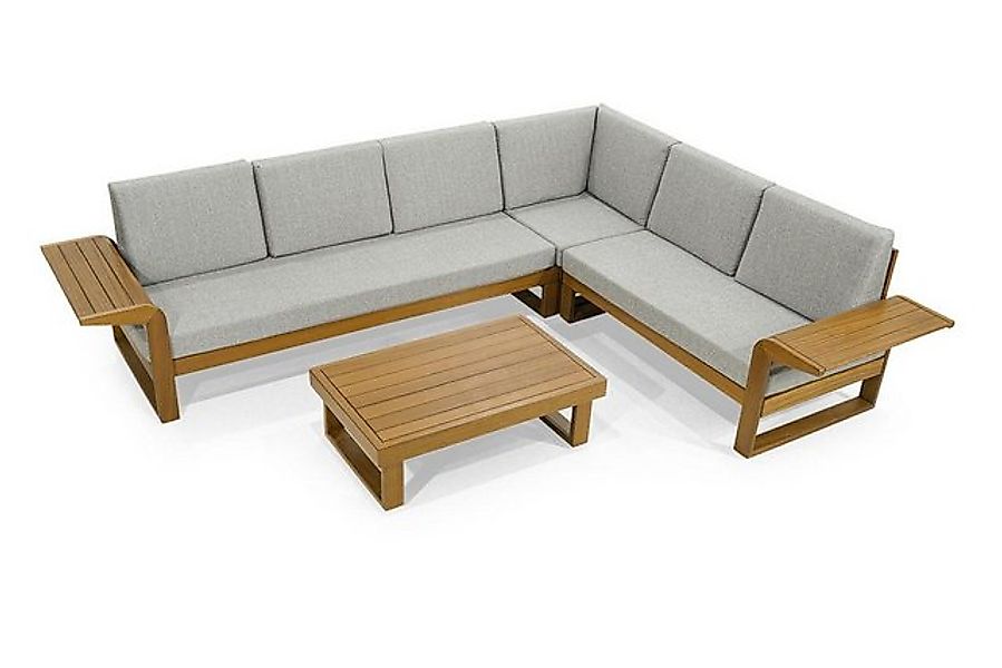 JVmoebel Ecksofa Hellgraue Gartenmöbel Holzmöbel Edles Ecksofa Couchtisch 2 günstig online kaufen