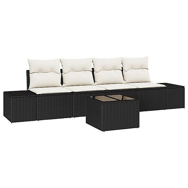 vidaXL Loungesofa 5-teiliges Garten-Sofa-Set mit Kissen Schwarz Poly Rattan günstig online kaufen