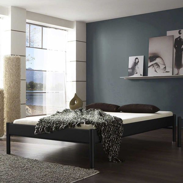Jugendbett in Schwarz Eisen ohne Kopfteil günstig online kaufen