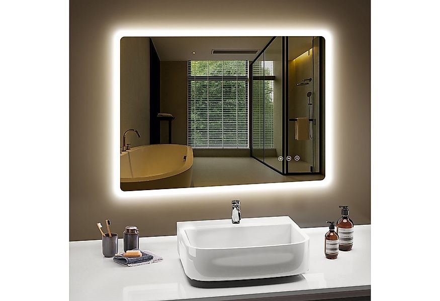 PESENXAN Badspiegel mit Beleuchtung 80 x 60 cm, LED Badezimmerspiegel, Dimm günstig online kaufen