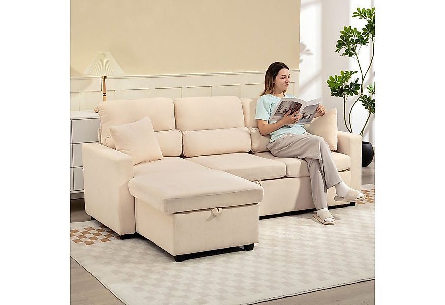 HOMCOM Ecksofa mit Bettfunktion, L-Form, Ecksofa 1 Teile, mit Stauraum, Bei günstig online kaufen