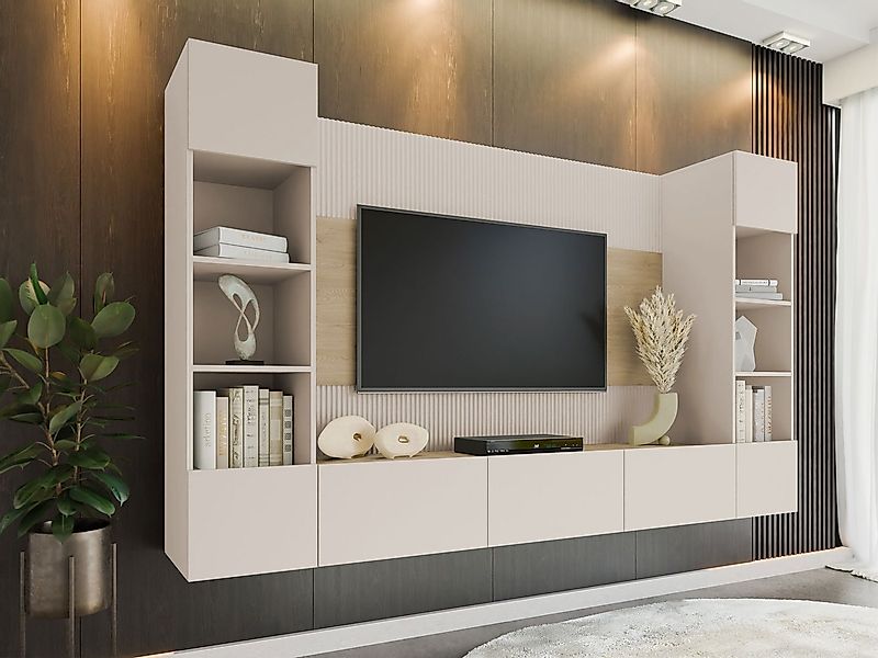 MIRJAN24 Wohnwand Deromi I, (4er-Set, TV-Lowboard, 2x Hängeregal), Grifflos günstig online kaufen