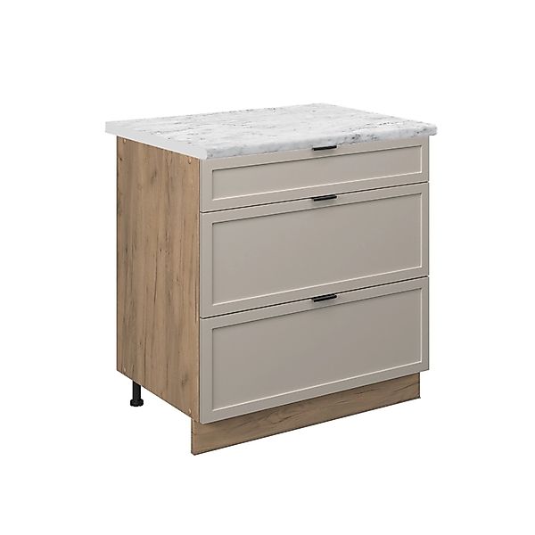 Vicco Küchenunterschrank Fame-Line GrauBeige 80 cm mit 3 Schubladen AP Marm günstig online kaufen
