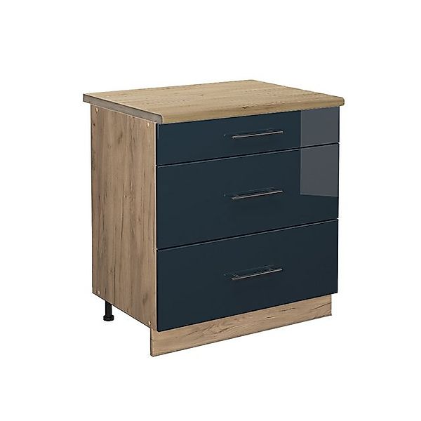 Vicco Küchenunterschrank Fame-Line Dunkelblau Hochglanz/Goldkraft Eiche 80 günstig online kaufen