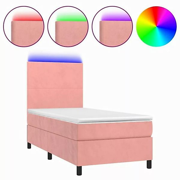 vidaXL Boxspringbett Boxspringbett mit Matratze LED Rosa 90x200 cm Samt Bet günstig online kaufen