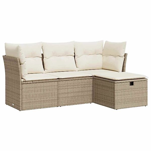 vidaXL 4-Tlg Garten-Sofagarnitur mit Kissen Beige Poly Rattan 3325254 günstig online kaufen