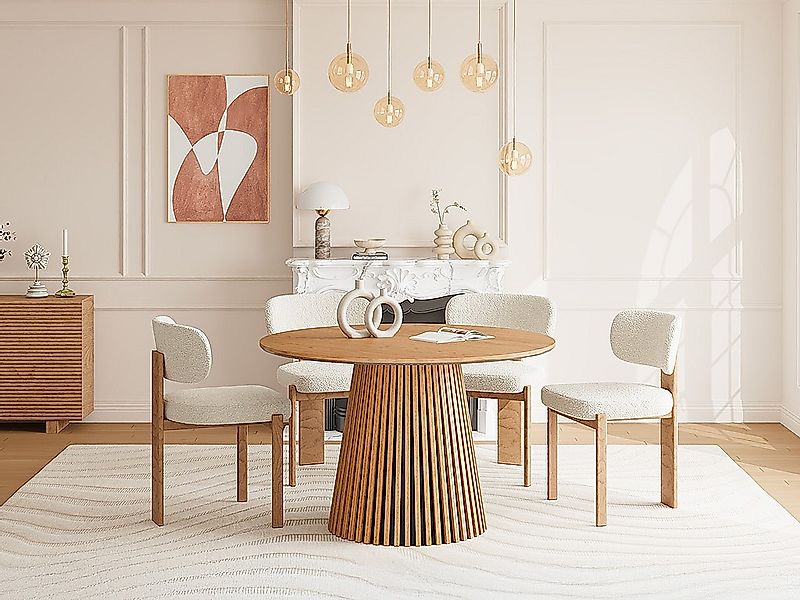 Runder Esstisch für 4 Personen – Eichenfurnier – Natur – CARMIZA günstig online kaufen