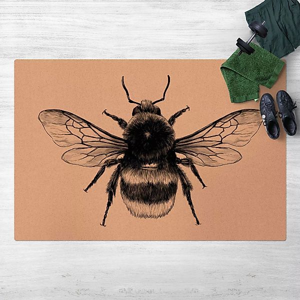 Kork-Teppich Illustration fliegende Hummel Schwarz günstig online kaufen