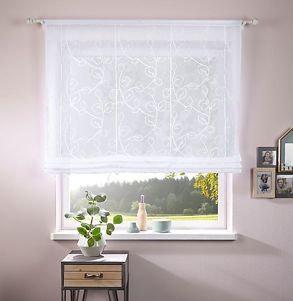 Home affaire Raffrollo "Adele" mit Stangendurchzug ohne Bohren mit Stickere günstig online kaufen