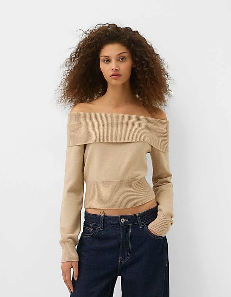 Bershka Pullover Mit Carmen-Ausschnitt Damen M Sandfarbe günstig online kaufen