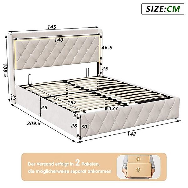 Furnishings Home Polsterbett hydraulisches Doppelbett mit Stauraum & LED-Li günstig online kaufen