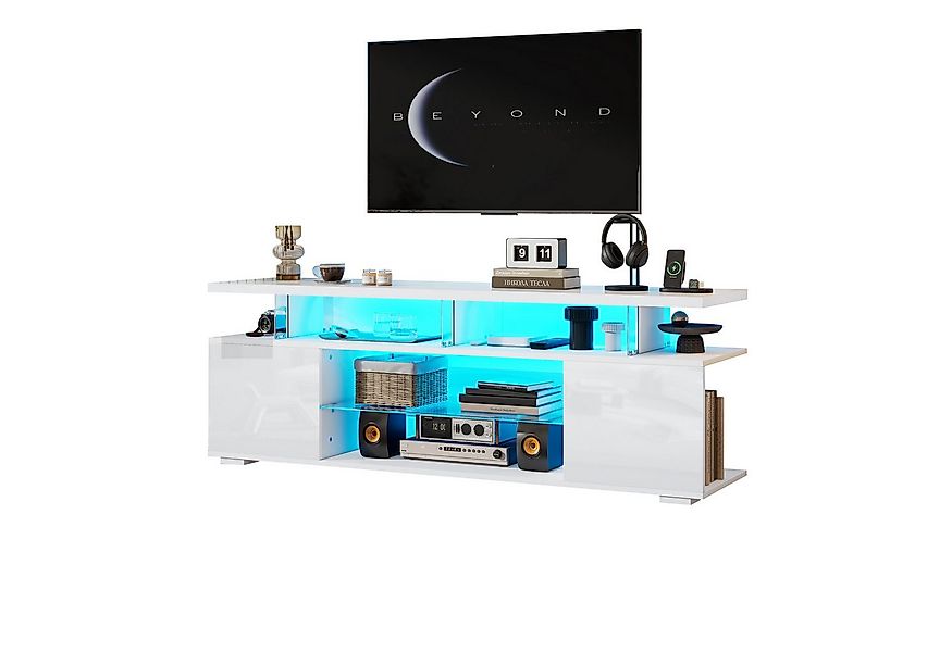 OKWISH Lowboard Moderner TV-Ständer in Hochglanzweiß (TV-Panel, TV-Glasschr günstig online kaufen