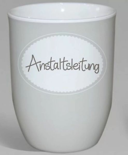 MEA LIVING Henkel Becher 500ml Spruch ANSTALTSLEITUNG Tasse groß grau weiß günstig online kaufen