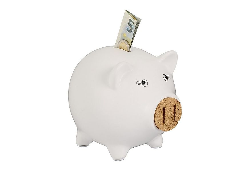 relaxdays Spardose Weißes Sparschwein mit Korknase günstig online kaufen