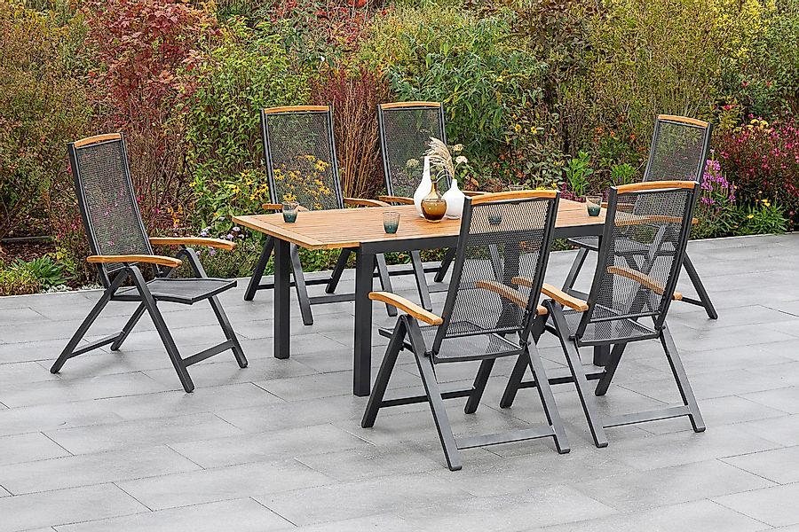 MERXX Garten-Essgruppe Tilos, (7-tlg), 6 Klappsessel günstig online kaufen