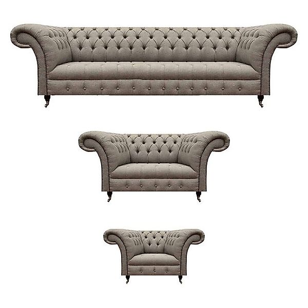 JVmoebel Sofa Designer Sofa Set Grau Textil Polster Garnitur 3tlg Wohnzimme günstig online kaufen