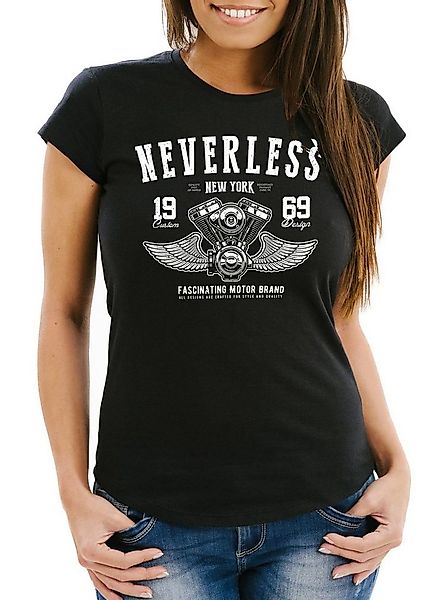 Neverless Print-Shirt Damen T-Shirt Biker Motorrad Motorblock Engine Flügel günstig online kaufen