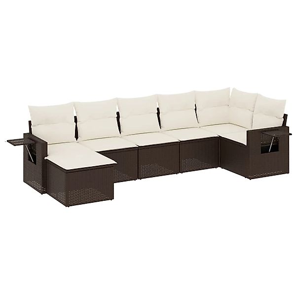 vidaXL 7-Tlg Garten-Sofagarnitur mit Kissen Braun Poly Rattan 3220482 günstig online kaufen