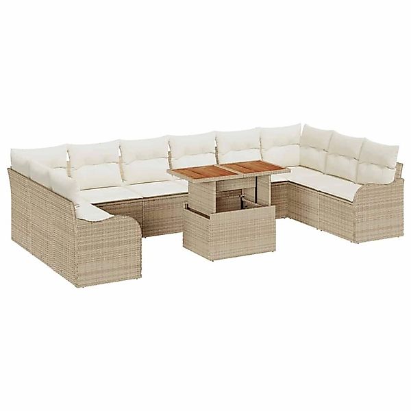 vidaXL Garten-Sofa-Set mit Speicher 11-Tlg Beige Poly Rattan 3358248 günstig online kaufen