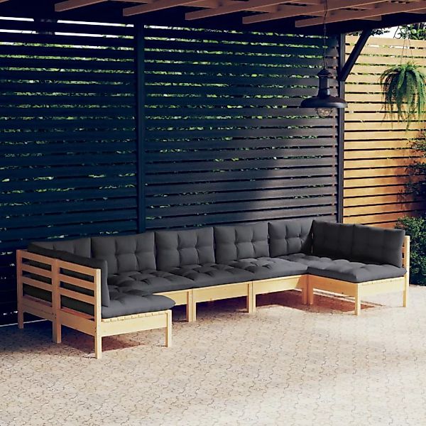 7-tlg. Garten-lounge-set Mit Grauen Kissen Kiefer Massivholz günstig online kaufen