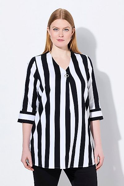 Ulla Popken Tunika Bluse Längsstreifen A-Linie V-Ausschnitt 3/4-Arm günstig online kaufen