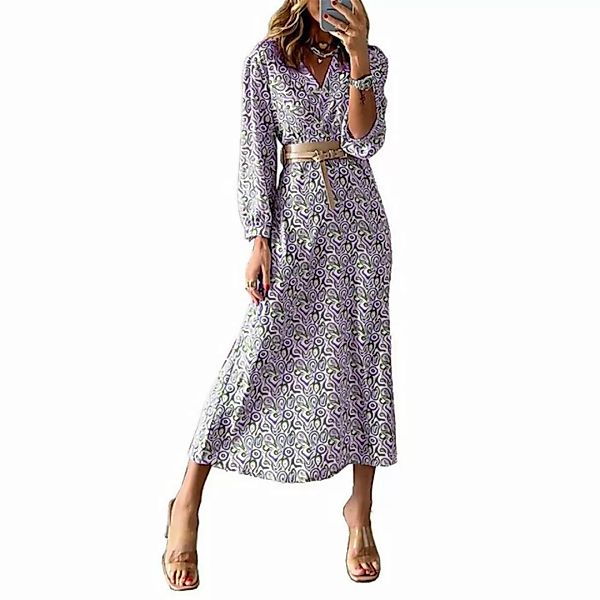 RUZU UG Dirndl Strandkleid modisches Kleid V-Ausschnitt und langen Ärmeln b günstig online kaufen