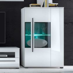 Wohnzimmer Highboard in Weiß Hochglanz Glas LED Beleuchtung günstig online kaufen