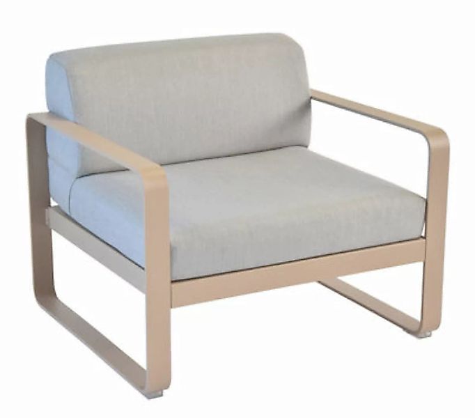 Gepolsterter Sessel Bellevie Lounge metall textil grau beige / Bezug grau - günstig online kaufen