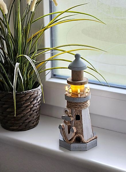 Meinposten Fensterdekoration Leuchtturm beleuchtet Holz LED günstig online kaufen