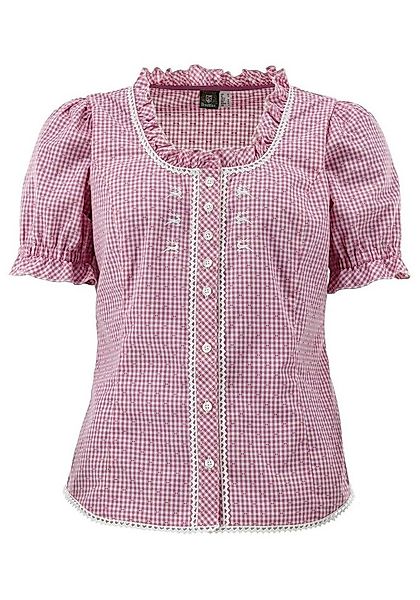 OS Trachten Trachtenbluse Plare Tailliert, Rundhalsausschnitt, Hirsch-Stick günstig online kaufen