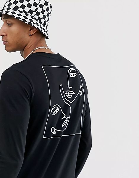 ASOS DESIGN – Langärmeliges T-Shirt mit Gesichtsskizze-Schwarz günstig online kaufen