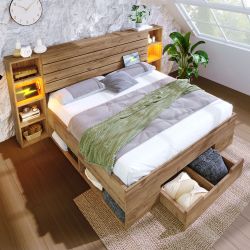 Flieks Holzbett, LED Doppelbett 180×200cm mit günstig online kaufen