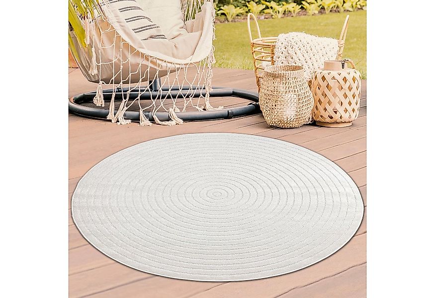 TeppichHome24 Outdoorteppich Waschbarer In- & Outdoor Teppich, Rund in crem günstig online kaufen