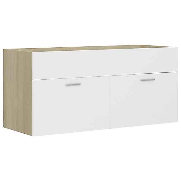 Waschbeckenunterschrank Weiß Und Sonoma 100x38,5x46 Spanplatte günstig online kaufen
