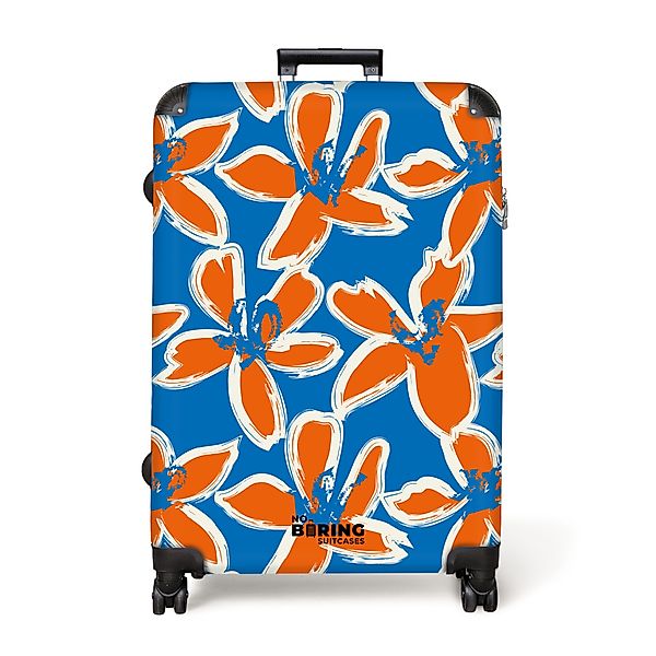 NoBoringSuitcases.com© Hartschalen-Trolley Blau mit orangefarbenen Blumen günstig online kaufen