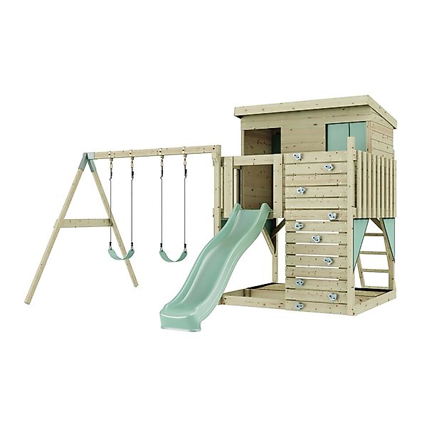 OutdoorToys Spielturm Nils, aus Holz in Mintgrün mit Kinderschaukel & Rutsc günstig online kaufen