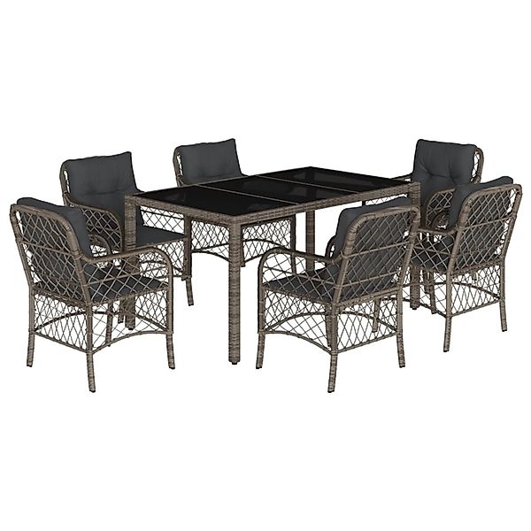 vidaXL 7-Tlg Garten-Essgruppe mit Kissen Grau Poly Rattan 3212033 günstig online kaufen