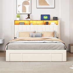 PXloue Polsterbett Elegantes Polsterbett mit LED-Beleuchtung günstig online kaufen