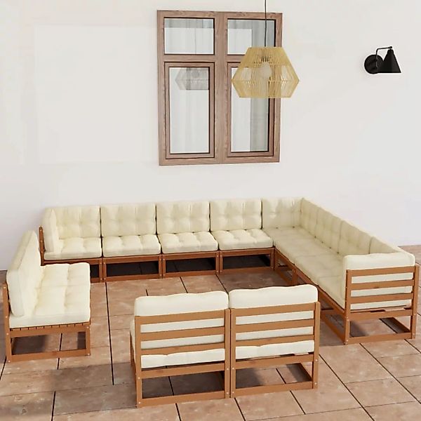 12-tlg. Garten-lounge-set Kissen Honigbraun Kiefer Massivholz günstig online kaufen