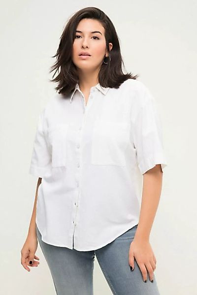 Studio Untold Hemdbluse Leinenmix-Bluse oversized Hemdkragen Halbarm günstig online kaufen